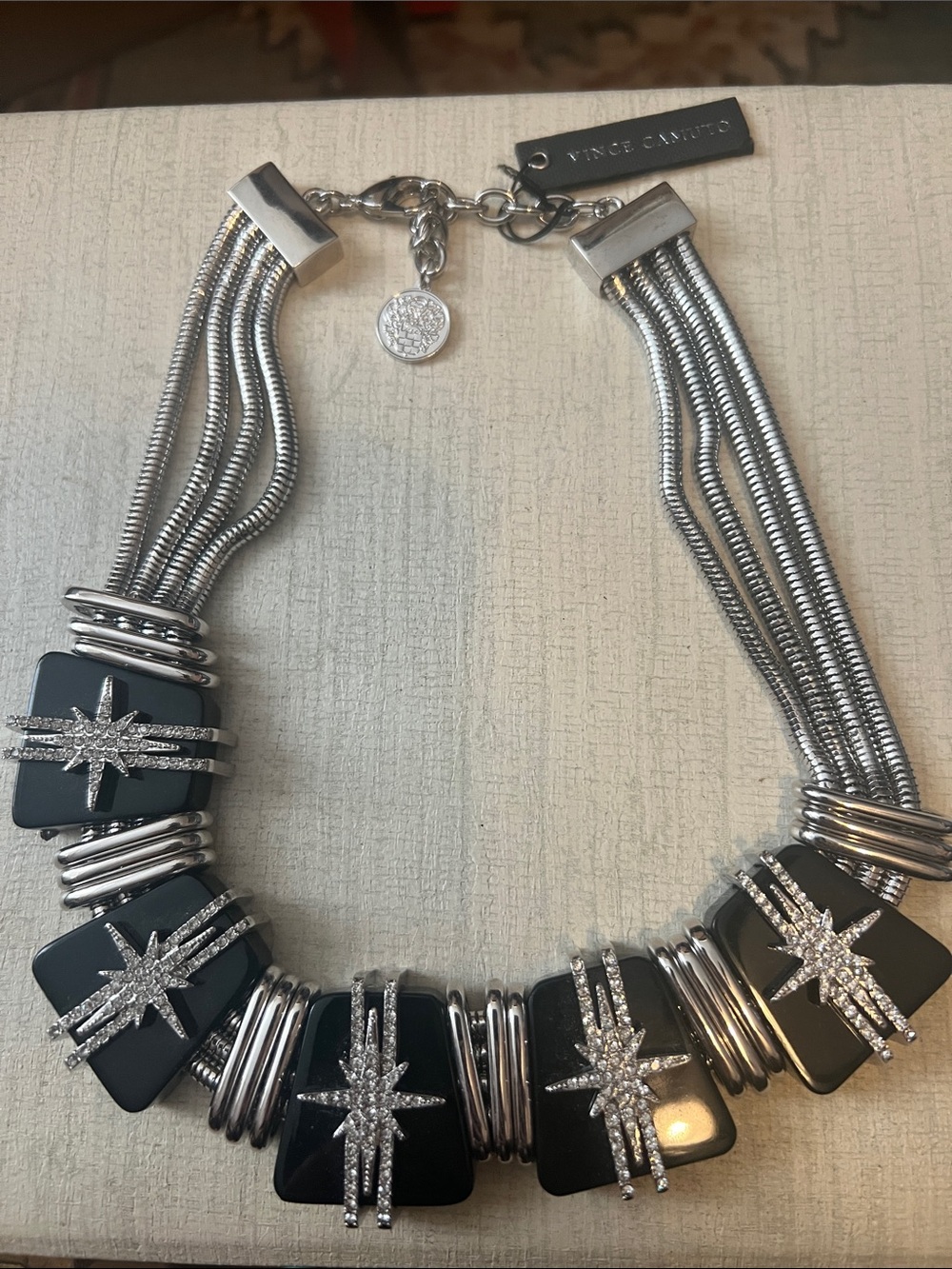 Vince Camuto Silver and Black Starburst Statement Necklace